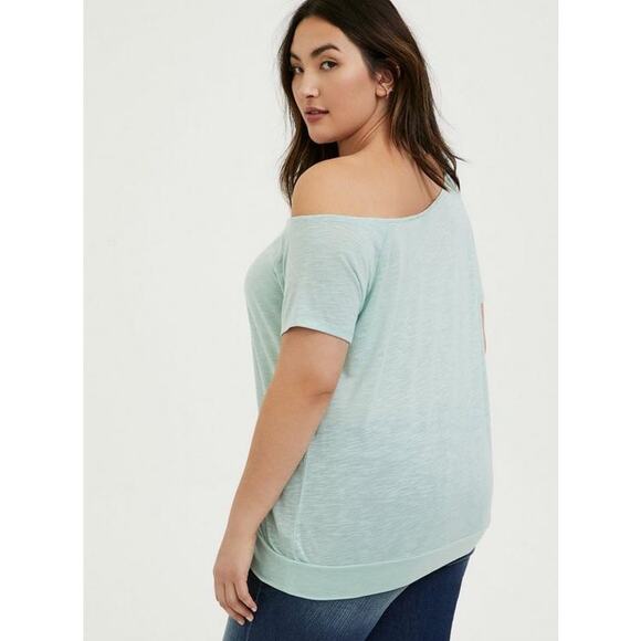 TORRID Plus Size 4 (26) Off-Shoulder Featherlight Slub Tee Mint Green - Picture 3 of 11